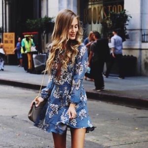 For Love and Lemons Sierra Mini Dress Blue Medium